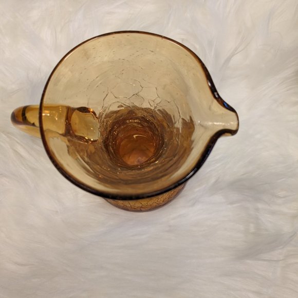Vintage 1960's Amber Crackle Glass Pitcher and Vase (SET) - Picture 3 of 7